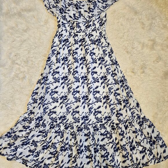 Grace Elements Women's 100% Cotton Blue Floral Off The Shoulder Midi Dress M - Picture 3 of 6